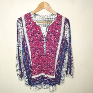 Lucky Brand Floral Henley Top Long Sleeve